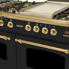 Hallman 60 in. Double Oven Duel Fuel Italian Range, LP Gas, Brass Trim - HDFR60BSLP - The Home Selection