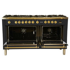 Hallman 60 in. Double Oven Duel Fuel Italian Range, LP Gas, Brass Trim - HDFR60BSLP - The Home Selection