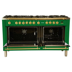 Hallman 60 in. Double Oven Duel Fuel Italian Range, LP Gas, Brass Trim - HDFR60BSLP - The Home Selection