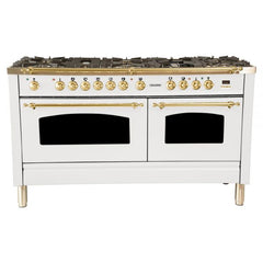 Hallman 60 in. Double Oven Duel Fuel Italian Range, LP Gas, Brass Trim - HDFR60BSLP - The Home Selection