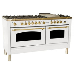 Hallman 60 in. Double Oven Duel Fuel Italian Range, LP Gas, Brass Trim - HDFR60BSLP - The Home Selection