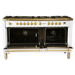 Hallman 60 in. Double Oven Duel Fuel Italian Range, LP Gas, Brass Trim - HDFR60BSLP - The Home Selection