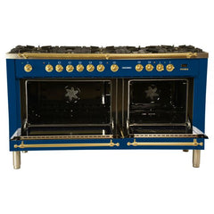 Hallman 60 in. Double Oven Duel Fuel Italian Range, LP Gas, Brass Trim - HDFR60BSLP - The Home Selection