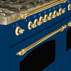 Hallman 60 in. Double Oven Duel Fuel Italian Range, LP Gas, Brass Trim - HDFR60BSLP - The Home Selection