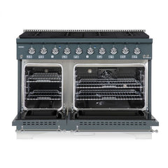 Hallman Classico Series 48" Dual Fuel Freestanding Range in Blue Grey with Chrome Trim - HCLRDF48CMGR - The Home Selection