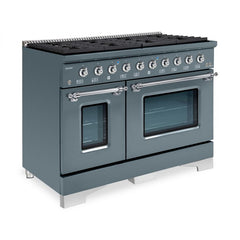 Hallman Classico Series 48" Dual Fuel Freestanding Range in Blue Grey with Chrome Trim - HCLRDF48CMGR - The Home Selection