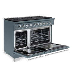 Hallman Classico Series 48" Dual Fuel Freestanding Range in Blue Grey with Chrome Trim - HCLRDF48CMGR - The Home Selection