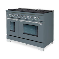 Hallman Classico Series 48" Dual Fuel Freestanding Range in Blue Grey with Chrome Trim - HCLRDF48CMGR - The Home Selection