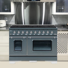 Hallman Classico Series 48" Dual Fuel Freestanding Range in Blue Grey with Chrome Trim - HCLRDF48CMGR - The Home Selection