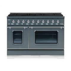 Hallman Classico Series 48" Dual Fuel Freestanding Range in Blue Grey with Chrome Trim - HCLRDF48CMGR - The Home Selection
