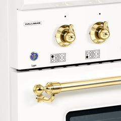 Hallman Classico Series 48" Dual Fuel Freestanding Range in White with Brass Trim - The Home Selection