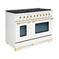 Hallman Classico Series 48" Dual Fuel Freestanding Range in White with Brass Trim - The Home Selection