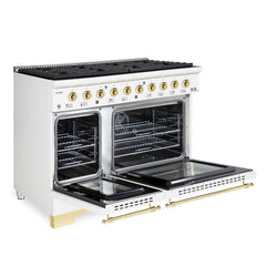 Hallman Classico Series 48" Dual Fuel Freestanding Range in White with Brass Trim - The Home Selection