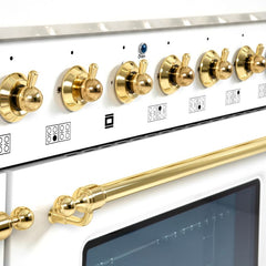 Hallman Classico Series 48" Dual Fuel Freestanding Range in White with Brass Trim - The Home Selection
