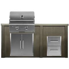 Haven Outdoor 5.5 Ft Kitchen Island with 28 Inch Grill Cutouts, Double Access Doors, Trash Center, and 2-Drawer Cabinet (Island Only - Appliances & Accessories Not Included) - HCOY66DRAW - The Home Selection