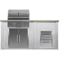 Haven Outdoor 5.5 Ft Kitchen Island with 28 Inch Grill Cutouts, Double Access Doors, Trash Center, and 2-Drawer Cabinet (Island Only - Appliances & Accessories Not Included) - HCOY66DRAW - The Home Selection