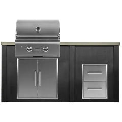Haven Outdoor 5.5 Ft Kitchen Island with 28 Inch Grill Cutouts, Double Access Doors, Trash Center, and 2-Drawer Cabinet (Island Only - Appliances & Accessories Not Included) - HCOY66DRAW - The Home Selection