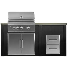 Haven Outdoor 6 Ft Kitchen Island with 30 Inch Grill Cutouts, Double Access Doors, Trash Center, and 2-Drawer Cabinet (Island Only - Appliances & Accessories Not Included) - HCOY72DRAW - The Home Selection