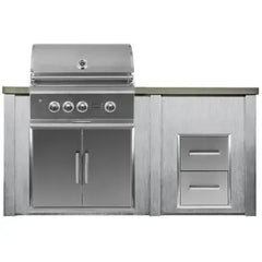 Haven Outdoor 6 Ft Kitchen Island with 30 Inch Grill Cutouts, Double Access Doors, Trash Center, and 2-Drawer Cabinet (Island Only - Appliances & Accessories Not Included) - HCOY72DRAW - The Home Selection