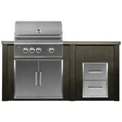 Haven Outdoor 6 Ft Kitchen Island with 30 Inch Grill Cutouts, Double Access Doors, Trash Center, and 2-Drawer Cabinet (Island Only - Appliances & Accessories Not Included) - HCOY72DRAW - The Home Selection