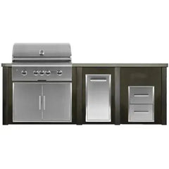 Haven Outdoor 8 Ft Kitchen Island with 36 Inch Grill Cutouts, Double Access Doors, Trash Center, and 2 Drawer Cabinet (Island Only - Appliances & Accessories Not Included) - HCOY96DRAW - The Home Selection