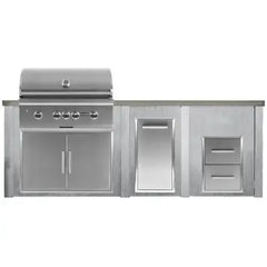Haven Outdoor 8 Ft Kitchen Island with 36 Inch Grill Cutouts, Double Access Doors, Trash Center, and 2 Drawer Cabinet (Island Only - Appliances & Accessories Not Included) - HCOY96DRAW - The Home Selection