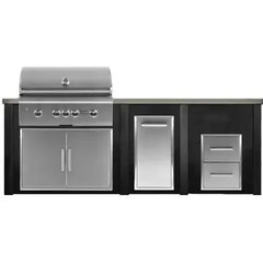 Haven Outdoor 8 Ft Kitchen Island with 36 Inch Grill Cutouts, Double Access Doors, Trash Center, and 2 Drawer Cabinet (Island Only - Appliances & Accessories Not Included) - HCOY96DRAW - The Home Selection