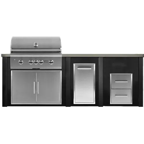 Haven Outdoor 8 Ft Kitchen Island with 36 Inch Grill Cutouts, Double Access Doors, Trash Center, and 2 Drawer Cabinet (Island Only - Appliances & Accessories Not Included) - HCOY96DRAW - The Home Selection