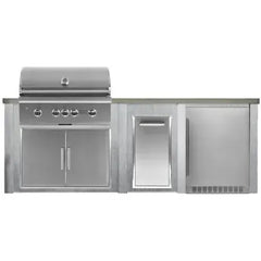 Haven Outdoor 8 Ft Kitchen Island with 36 Inch Grill Cutouts, Trash Center, and 24" Refrigerator (Island Only - Appliances & Accessories Not Included) - HCOY96REF - The Home Selection