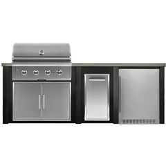 Haven Outdoor 8 Ft Kitchen Island with 36 Inch Grill Cutouts, Trash Center, and 24" Refrigerator (Island Only - Appliances & Accessories Not Included) - HCOY96REF - The Home Selection