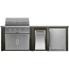 Haven Outdoor 8 Ft Kitchen Island with 36 Inch Grill Cutouts, Trash Center, and 24" Refrigerator (Island Only - Appliances & Accessories Not Included) - HCOY96REF - The Home Selection