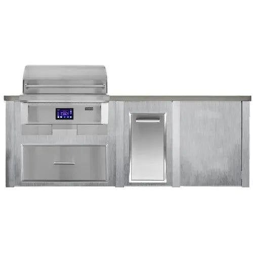 Haven Outdoor 8 Ft Outdoor Kitchen Island with Cutouts for a 36-Inch Pellet Grill, Double Access Doors, Trash Center, and Plain Panel (Island Only - Appliances & Accessories Sold Separately) - HCOY96PPAN - The Home Selection