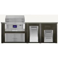 Haven Outdoor 8 Ft Outdoor Kitchen Island with Cutouts for a 36-Inch Pellet Grill, Double Access Doors, Trash Center, and Two-Drawer Cabinet (Island Only - Appliances & Accessories Not Included) - HCOY96PDRAW - The Home Selection