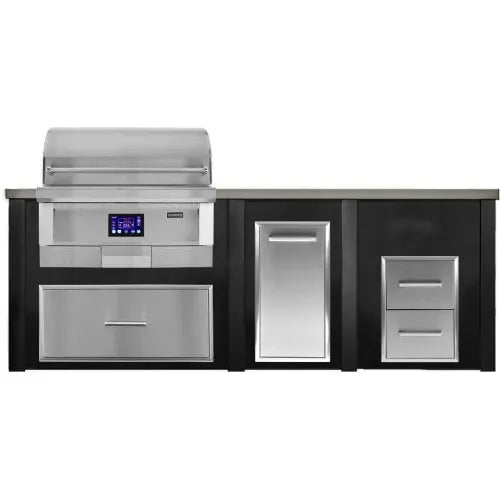 Haven Outdoor 8 Ft Outdoor Kitchen Island with Cutouts for a 36-Inch Pellet Grill, Double Access Doors, Trash Center, and Two-Drawer Cabinet (Island Only - Appliances & Accessories Not Included) - HCOY96PDRAW - The Home Selection