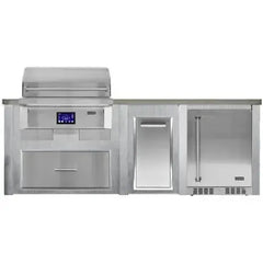 Haven Outdoor 8 Ft Outdoor Kitchen Island with Space for a 36 Inch Pellet Grill, Double Access Doors, Trash Center, and 24 Inch Refrigerator (Island Only - Appliances & Accessories Sold Separately) - HCOY96PREF - The Home Selection