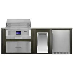 Haven Outdoor 8 Ft Outdoor Kitchen Island with Space for a 36 Inch Pellet Grill, Double Access Doors, Trash Center, and 24 Inch Refrigerator (Island Only - Appliances & Accessories Sold Separately) - HCOY96PREF - The Home Selection