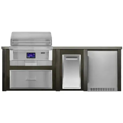 Haven Outdoor 8 Ft Outdoor Kitchen Island with Space for a 36 Inch Pellet Grill, Double Access Doors, Trash Center, and 24 Inch Refrigerator (Island Only - Appliances & Accessories Sold Separately) - HCOY96PREF - The Home Selection