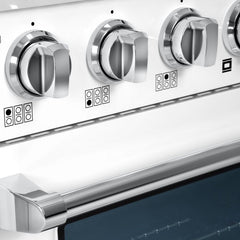 Hallman Bold Series 36" Dual Fuel Freestanding Range in White with Chrome Trim