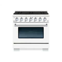 Hallman Bold Series 36" Dual Fuel Freestanding Range in White with Chrome Trim