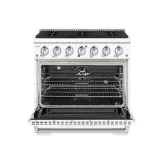 Hallman Bold Series 36" Dual Fuel Freestanding Range in White with Chrome Trim