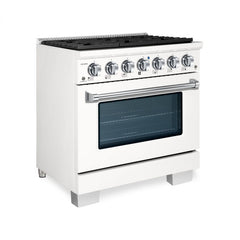 Hallman Bold Series 36" Dual Fuel Freestanding Range in White with Chrome Trim