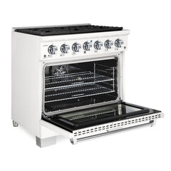 Hallman Bold Series 36" Dual Fuel Freestanding Range in White with Chrome Trim