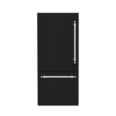 Hallman 72" Built-in, Refrigerator with Interior Filtered Water Dispenser, Bottom Mount Freezer, with Automatic Ice Maker, Classico Chrome Trim in Glossy Black colored Panel(s) HCBIBM72CMGB