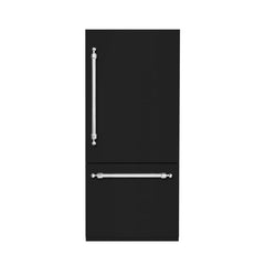 Hallman 72" Built-in, Refrigerator with Interior Filtered Water Dispenser, Bottom Mount Freezer, with Automatic Ice Maker, Classico Chrome Trim in Glossy Black colored Panel(s) HCBIBM72CMGB