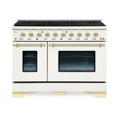 Hallman Classico Series 48" Dual Fuel Freestanding Range in Antique White with Brass Trim - HCLRDF48BSAW