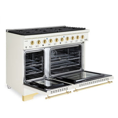 Hallman Classico Series 48" Dual Fuel Freestanding Range in Antique White with Brass Trim - HCLRDF48BSAW