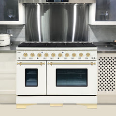 Hallman Classico Series 48" Dual Fuel Freestanding Range in Antique White with Brass Trim - HCLRDF48BSAW