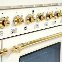 Hallman Classico Series 48" Dual Fuel Freestanding Range in Antique White with Brass Trim - HCLRDF48BSAW
