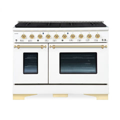 Hallman  Classico Series 48" Dual Fuel Freestanding Range in White with Brass Trim