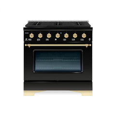 Hallman Classico Series 30" Gas Freestanding Range in Glossy Black with Brass Trim